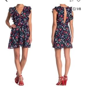 Favlux Nordstrom Floral Flutter Sleeve V Neck Mini Dress Women's Size Small